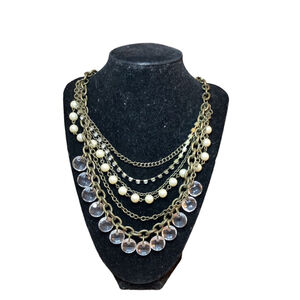 CATHERINE STEIN DESIGNS BRONZE TONE+FAUX PEARL+CLEAR CRYSTAL WOMENS NECKLACE